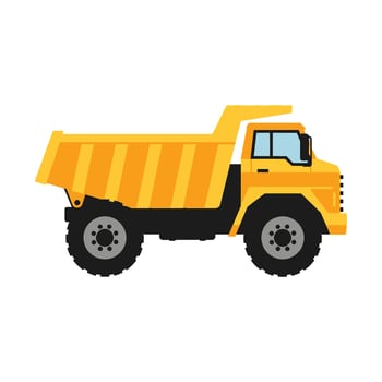 Yellow Dump Truck Flat Design Illustration on White Background. vector
