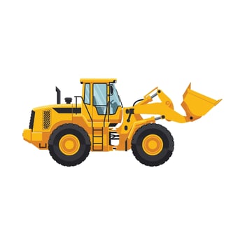 Yellow Wheel Loader with Raised Bucket on White Background. vector