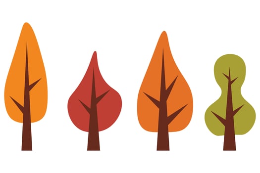 Set of Colorful Autumn Trees Flat Design. Forest Trees Fall Landscape Elements vector
