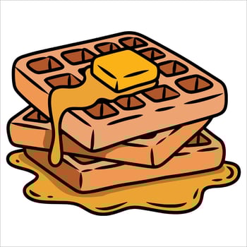 Baked waffles with melted butter on top, sweet breakfast dessert , outline food art ideal for cooking, menu design, and dessert themed graphics vector