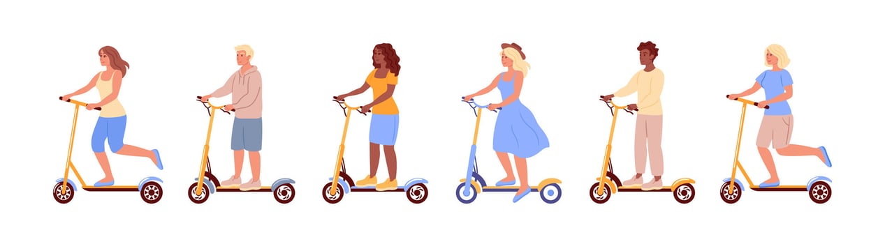 People riding electric scooters vector