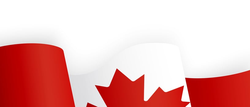 Close Up View of Waving Canadian Flag with Red Maple Leaf. Patriotic Banner with Copy Space. National Holiday Concept for Greeting and Invitation. vector
