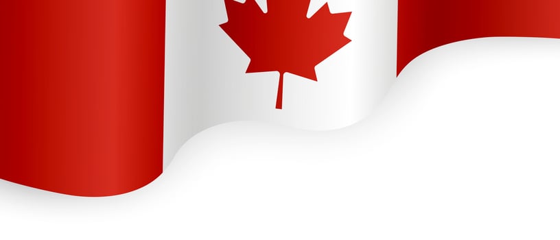 Waving Canadian flag with red maple leaf on white background with space for text. Canada Day and national holiday. Design for banner, greeting card, invitation, poster. vector
