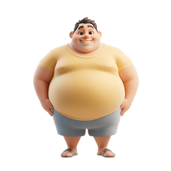 Cartoon character of a jovial, overweight man isolated on a transparent background. png