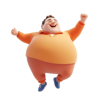 Cheerful cartoon character in a jumping pose isolated on a transparent background. png