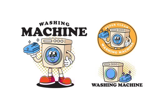Cartoon washing machine character illustration vector