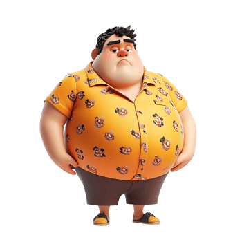 Cartoon character wearing a patterned shirt isolated on a transparent background. png