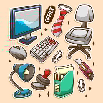 Illustration of office supplies and furniture vector
