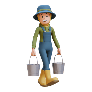 3D muslim female Farmer Character working and carrying two bucket png