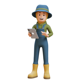 3D muslim female Farmer Character working uses a tablet png