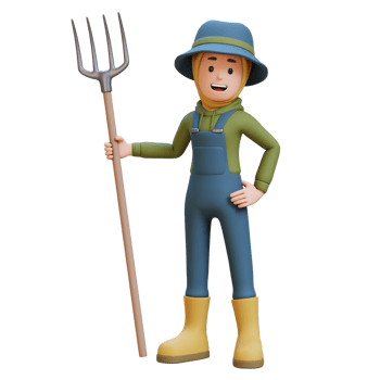 3D muslim female Farmer Character standing confident holding a pitchfork png
