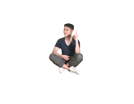 Smiling Young Man Sitting Down Pointing Up png