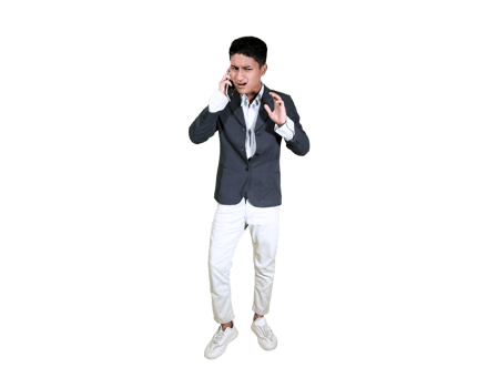 Thoughtful Casual Man Holding Smartphone png