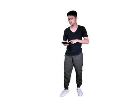 Full-Length Image of Focused Man with Cellphone png