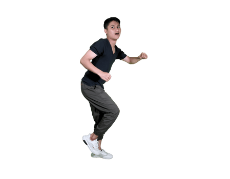A joyful young man running with excitement, expressing happiness and energy in a dynamic pose png