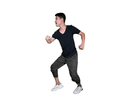 Smiling Male Model in Motion Running to the Side png
