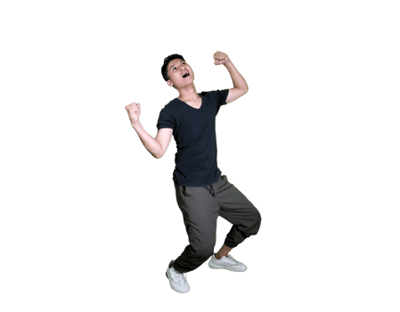 Excited Young Adult Man Running and Laughing in Casual Wear png