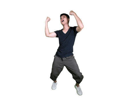Cheerful Handsome Guy Running with Joy in Casual Black Outfit png
