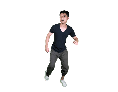 Happy Young Man in Black Shirt Running Sideways png