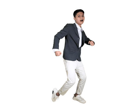Energetic young male in motion, running forward with a big smile, symbolizing freedom, enthusiasm png