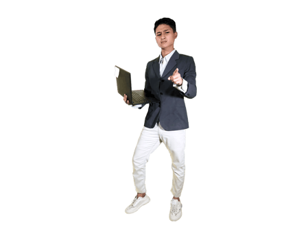 Stylish Young Man Gesturing with Open Hand to Present Product png