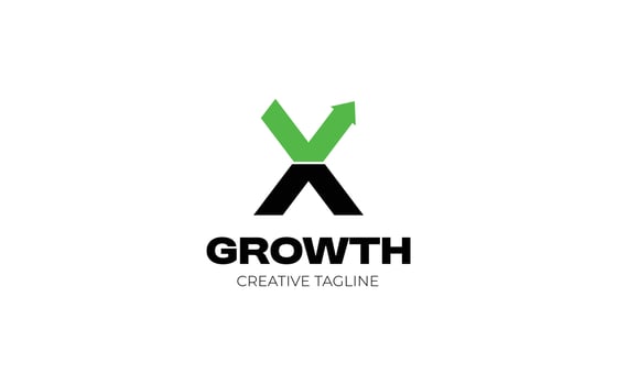 Letter X minimalist growth with arrow up vector