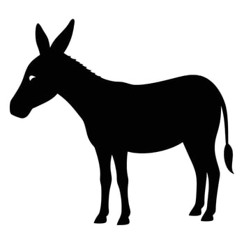 Isolated animal shows a standing donkey silhouette against a clean backdrop vector