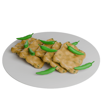 3D Crispy Fried Mendoan with Spicy Green Chili Garnish png