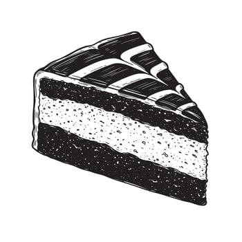 Black and white layered cake slice drawing dessert sweet vector