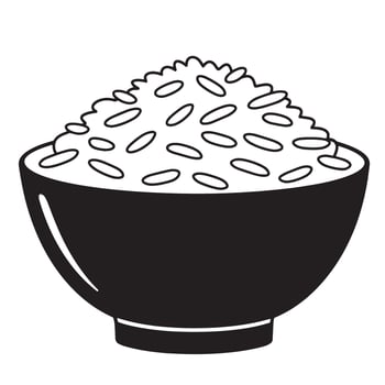 Black bowl filled with white rice food grain vector