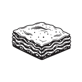 Layered baked pasta dish with speckled topping layers vector