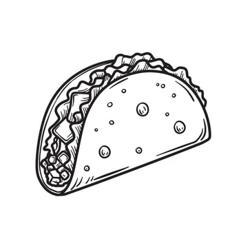 Detailed taco illustration with wavy lettuce and cubed fillings food drawing vector