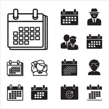 Collection of calendar icons and people silhouettes vector