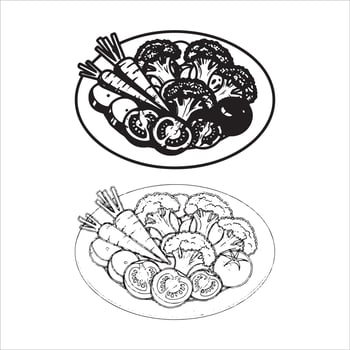 Colorful steamed vegetables and sketch of healthy food vector