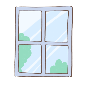 blue window cartoon illustration with decorations in flat style for interior and home decor concepts png