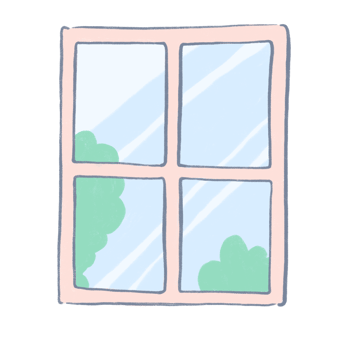 window cartoon illustration with decorations in flat style for interior and home decor concepts png