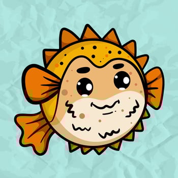 Cute cartoon pufferfish illustration for kids great for ocean themed Character Illustration on paper blue background with cartoonish features . Character of the sea animals for mascot, design vector