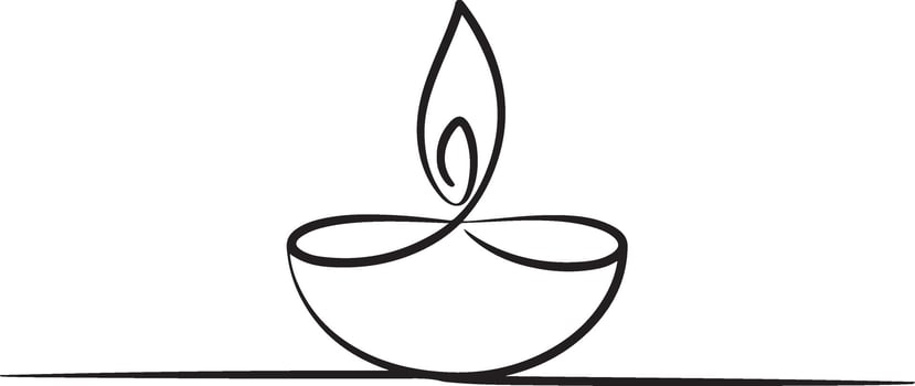 Black Outline Diya Lamp with Flame Illustration on White Background vector