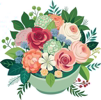 Beautiful floral arrangement in a green bowl vector