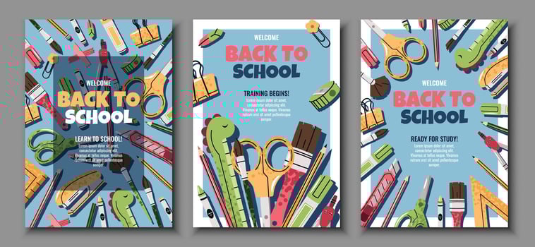 back to school posters with supplies vector