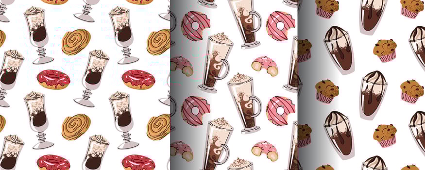 Dessert and beverage pattern design vector
