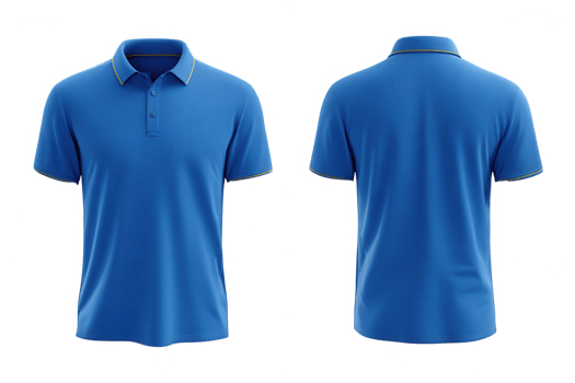 Blue polo shirt front and back view for apparel design and fashion clothing product display mockup template png