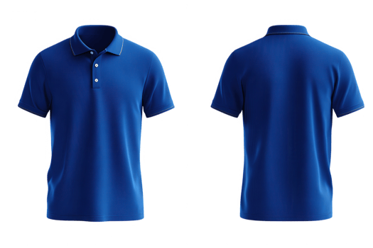 Displaying a blue polo shirt with short sleeves from front and back views for fashion apparel png