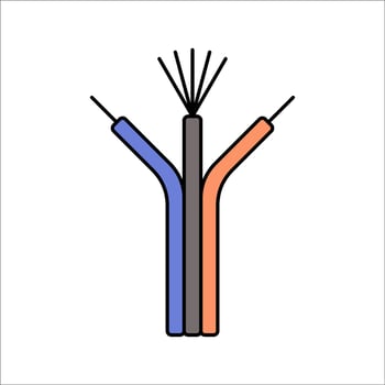 Wires Flat design style, exposed electrical wires with colored insulation, representing wiring and connectivity, perfect for technical and engineering graphics. vector