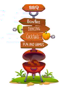 Bbq party signboard, barbeque directional sign vector