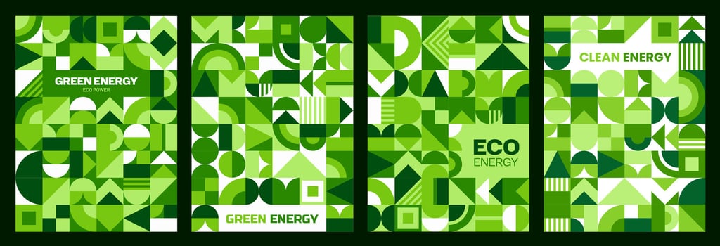 Green energy posters with geometric pattern vector
