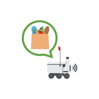 Autonomous delivery robot delivering groceries in a bag, home delivery and robotics concept isolated vector
