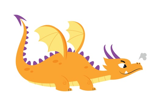 Cute Orange Little Dragon, Funny Baby Dinosaur Fairy Tale Character Cartoon Style Illustration vector