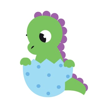 Cute Little Green Dragon Sitting in Eggshell, Funny Baby Dinosaur, Fairy Tale Character Cartoon Style Illustration vector