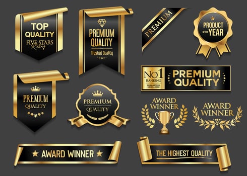 gold quality badges and awards vector